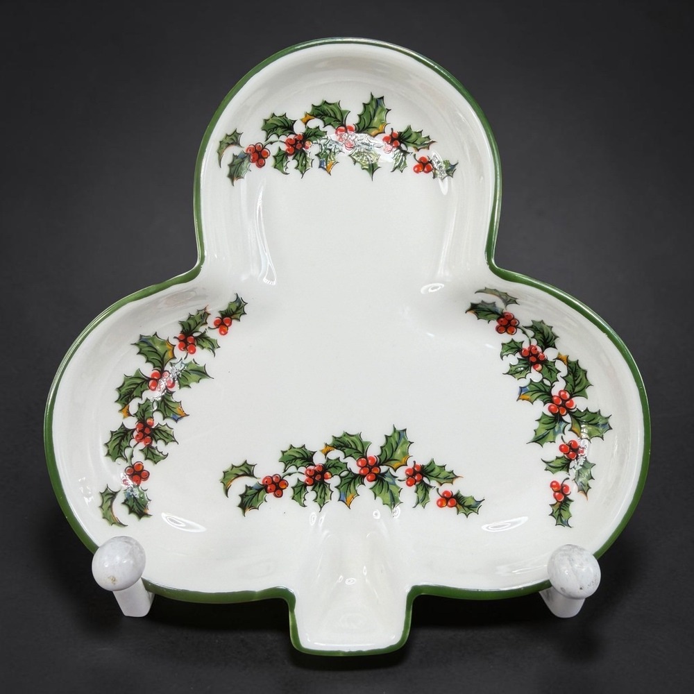Crown Staffordshire Holly Berry Shamrock Trinket Dish Fine Bone China England